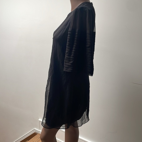 Robert Rodriguez Silk Shift Dress Balloon Shortsleeves Buttons Sheer Black 4 - Picture 6 of 12